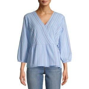 Time & Tru XL 16-18 Blue Wrap V-Neck Peplum Blouse Top